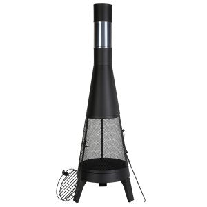 Chiminea, 50,8 cm utendørs vedfyrt bålplass, konisk peis for grilling og oppvarming, utendørs bålplass i tre med grillnett, skorsteinsbelegg og rustbestandig skorsteinslokk, for terrasse, hage, bakgård