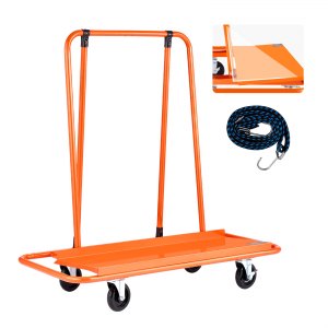Gipsvogn, 816 kg lastekapasitet, stålpanelvogn med 4 svingbare hjul, slitesterk og langvarig, panelvogn med festestropp for kryssfiner, gipsplater, glass, oransje