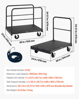 Gipsvogn, 816 kg lastekapasitet, 2-i-1 stålpanelvogn med 12,5 mm svingbare hjul, 91,4 x 61 cm plattformvogn med 3 sidehåndtak for fabrikk, lager, garasje, svart