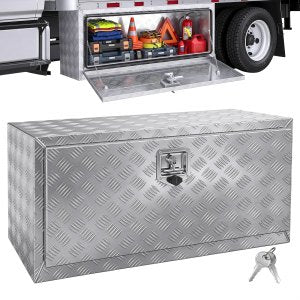 Undervognskasse, 36"×14"×16" oppbevaringsboks for pickup, verktøykasse i kraftig aluminiumsdiamantplate med lås og nøkler, vanntett tilhengeroppbevaringsboks med T-håndtakslås for lastebil, varebil, tilhenger