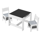 Barnebord og 2 stoler, småbarnsbord og stolsett med oppbevaringsplass under bordet, tøyoppbevaringsboks under stolene, trepult for kunst, håndverk, lesing, læring, tegning, hvit