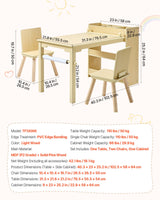 Kunstbord og stolsett for barn, Håndverksbord for småbarn med oppbevaringsskap i 3 etasjer, Aktivitetsbord i tre med to stoler for barn, Håndverksbord for lesing, læring, tegning, skriving, lyst tre