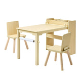 Kunstbord og stolsett for barn, Håndverksbord for småbarn med oppbevaringsskap i 3 etasjer, Aktivitetsbord i tre med to stoler for barn, Håndverksbord for lesing, læring, tegning, skriving, lyst tre