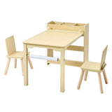 Kunstbord og stolsett for barn, Håndverksbord for småbarn med oppbevaringsskap i 3 etasjer, Aktivitetsbord i tre med to stoler for barn, Håndverksbord for lesing, læring, tegning, skriving, lyst tre