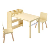 Kunstbord og stolsett for barn, Håndverksbord for småbarn med oppbevaringsskap i 3 etasjer, Aktivitetsbord i tre med to stoler for barn, Håndverksbord for lesing, læring, tegning, skriving, lyst tre