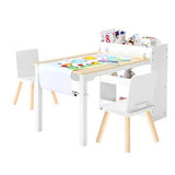Kunstbord og stolsett for barn, hobbybord for småbarn med oppbevaringsskap i 3 etasjer, aktivitetsbord i tre for barn med 2 stoler, kunst- og håndverksbord for lesing, læring, tegning, skriving, hvit