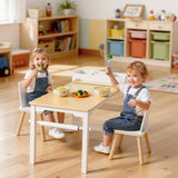 Kunstbord og stolsett for barn, hobbybord for småbarn med oppbevaringsskap i 3 etasjer, aktivitetsbord i tre for barn med 2 stoler, kunst- og håndverksbord for lesing, læring, tegning, skriving, hvit