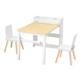 Kunstbord og stolsett for barn, hobbybord for småbarn med oppbevaringsskap i 3 etasjer, aktivitetsbord i tre for barn med 2 stoler, kunst- og håndverksbord for lesing, læring, tegning, skriving, hvit