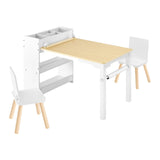 Kunstbord og stolsett for barn, hobbybord for småbarn med oppbevaringsskap i 3 etasjer, aktivitetsbord i tre for barn med 2 stoler, kunst- og håndverksbord for lesing, læring, tegning, skriving, hvit
