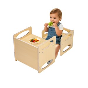 Montessori avvenningsbord og stolsett, trebord og stolsett for småbarn i alderen 1-5 år, justerbar høyde for barn Montessoristol og aktivitetsbord, ideell for lesing, spising, lek - naturlig