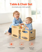 Montessori avvenningsbord og stolsett, trebord og stolsett for småbarn i alderen 1-5 år, justerbar høyde for barn Montessoristol og aktivitetsbord, ideell for lesing, spising, lek - naturlig