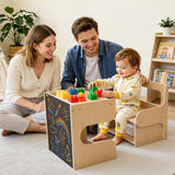 Montessori avvenningsbord og stolsett, tre, barnebord og stolsett for småbarn 1-5, krakk med tavle og oppbevaringsplass, enkel å rengjøre, for spising, tegning, lesing, lek