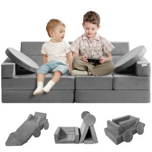 Lekesofa, 15 stk. modulær barnesofa, småbarnsskumsofa med høy tetthet 25D svamp for lek, kreativitet, soving, fantasifulle barnemøbler for soverom og lekerom