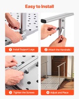 Rullestolrampe med rekkverk, 1140 x 850 mm, kraftig jernrampe for handikappede, 199,6 kg kapasitet, sklisikre, bærbare terskelramper for trapper, døråpninger, fortauskanter, rullatorer, sparkesykler