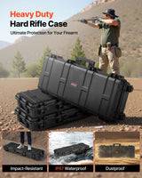 Hard riflekoffert, låsbar riflekoffert med forhåndskuttet skum, 108,9 cm våpenoppbevaring med hjul, IP67 vanntett og støvtett flyttbar stor pistoloppbevaring for rifler, hagler, airsoftvåpen, svart