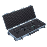 Hard riflekoffert, låsbar riflekoffert med forhåndskuttet skum, 109 cm flyttbar våpenoppbevaring med hjul, IP67 vanntett og støvtett pistoloppbevaring for rifle, hagle, airsoftvåpen, grå