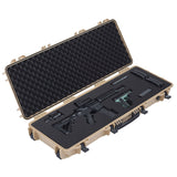 Hard riflekoffert, låsbar riflekoffert med forhåndskuttet skum, 109 cm flyttbar våpenoppbevaring med hjul, IP67 vanntett og støvtett pistoloppbevaring for rifle, hagle, airsoftvåpen, khaki