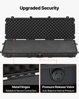 Hard riflekoffert, låsbar riflekoffert med avtakbart XPE-skum, 134,1 cm våpenoppbevaring med hjul, IP67 vanntett og støvtett pistoloppbevaringsetui for rifler, hagler, airsoftvåpen, svart