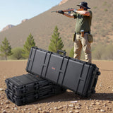 Hard riflekoffert, låsbar riflekoffert med avtakbart XPE-skum, 134,1 cm våpenoppbevaring med hjul, IP67 vanntett og støvtett pistoloppbevaringsetui for rifler, hagler, airsoftvåpen, svart
