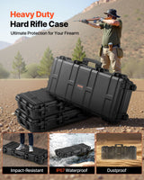 Hard riflekoffert, låsbar riflekoffert med 4 lag forhåndskuttet skum, 97,8 cm våpenoppbevaring med hjul, IP67 vanntette og støvtette pistoloppbevaringsvesker for rifler, hagler, airsoftvåpen, svart