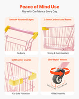 Handlekurv for barn, solid stålramme, dagligvarebutikk-latexlek med hjul, tett nettingkurv, lekehandlevogn, sammenleggbar design, vippbar bakside, for barn og småbarn fra 3 år