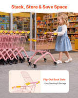 Handlekurv for barn, solid stålramme, dagligvarebutikk-latexlek med hjul, tett nettingkurv, lekehandlevogn, sammenleggbar design, vippbar bakside, for barn og småbarn fra 3 år