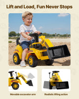 Ride On småbarnsbil, Ride-on gravemaskinbil for småbarn 19 til 36 måneder, Gravemaskin Bulldozer Digger-leke med oppbevaring under setet og musikk, 25 kg lastekapasitet, Fot-til-gulv-gåstol for barn, Gul