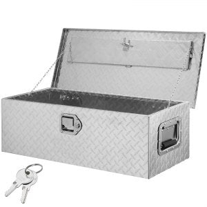 Heavy Duty verktøykasse for lastebilseng i aluminium, verktøykasse med diamantplater med sidehåndtak og låsetøkler, verktøykasse for oppbevaring for henting, lastebilseng, bobil, tilhenger, 30"x13"x9,6", sølv