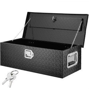 Heavy Duty verktøykasse for lastebilseng i aluminium, verktøykasse med diamantplate med sidehåndtak og låsetøkler, verktøykasse for oppbevaring, organisering for pickup, lastebilseng, bobil, tilhenger, 30"x13"x9,6", svart