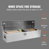 Heavy Duty verktøykasse for lastebilseng i aluminium, verktøykasse med diamantplater med sidehåndtak og låsetøkler, verktøykasse for oppbevaring, organisering for henting, lastebilseng, bobil, tilhenger, 48"x15"x15", sølv