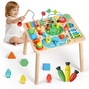 Montessori-aktivitetsbord for småbarn 1-3 år, 13-i-1 aktivitetsbord i tre, lekebord for gutter og jenter fra 6 måneder, flott bursdags-, jule- og barnegave