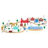 113 deler tretogsett, for barn i alderen 3-8 år, tretogsporleke med oppbevaringsboks, byscene-jernbanelekesett, kompatibel med store merker, julebursdagsleke for småbarn gutter og jenter