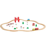 Tretogsett, 39 deler, trebane med magnetiske tog og jernbanetilbehør, kompatibel med store merker, liten by, julebursdagsleke for barn i alderen 3-8 gutter og jenter