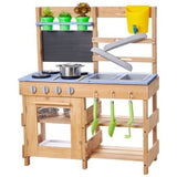 Mud Kitchen, Utendørs Mud Kitchen for barn, Utendørs Lekekjøkken i Tre med Komfyrer, Kroker, Vasker, Plantespad, Spatler, Håndtak, Kjøkkenutstyr, Potter og Tilbehør, Lek med Vann og Sand