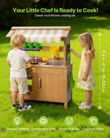 Mud Kitchen, Utendørs Mud Kitchen for Barn, Utendørs Lekekjøkken i Tre med Skjeer, Vask, Tank, Solskjerming, Spader, Kjøkkenutstyr, Gryter og Tilbehør, Lekekjøkken i Tre for Hjemmet, Plen