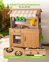 Mud Kitchen, Utendørs Mud Kitchen for Barn, Utendørs Lekekjøkken i Tre med Skjeer, Vask, Tank, Solskjerming, Spader, Kjøkkenutstyr, Gryter og Tilbehør, Lekekjøkken i Tre for Hjemmet, Plen