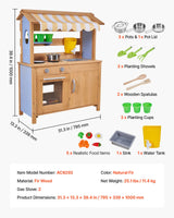 Mud Kitchen, Utendørs Mud Kitchen for Barn, Utendørs Lekekjøkken i Tre med Skjeer, Vask, Tank, Solskjerming, Spader, Kjøkkenutstyr, Gryter og Tilbehør, Lekekjøkken i Tre for Hjemmet, Plen