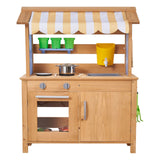 Mud Kitchen, Utendørs Mud Kitchen for Barn, Utendørs Lekekjøkken i Tre med Skjeer, Vask, Tank, Solskjerming, Spader, Kjøkkenutstyr, Gryter og Tilbehør, Lekekjøkken i Tre for Hjemmet, Plen