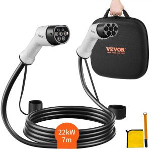 Type 2 til Type 2 elbilladekabel, 32Amp, 22kW 7 meter trefaset elbilladekabel, IP66 vanntett med bæreveske, for IEC62196 elbil og plug-in hybrid elbil, CE og TUV