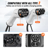 Type 2 til Type 2 elbilladekabel, 32Amp, 22kW 7 meter trefaset elbilladekabel, IP66 vanntett med bæreveske, for IEC62196 elbil og plug-in hybrid elbil, CE og TUV