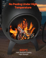 Chiminea, 45,72 cm utendørs vedfyrt bålplass, sfærisk peis for grilling og oppvarming, utendørs bålplass i tre med grillnett, skorsteinsbelegg og rustbestandig skorsteinslokk, for terrasse, hage, bakgård