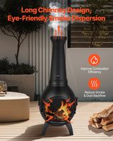 Chiminea, 45,72 cm utendørs vedfyrt bålplass, sfærisk peis for grilling og oppvarming, utendørs bålplass i tre med grillnett, skorsteinsbelegg og rustbestandig skorsteinslokk, for terrasse, hage, bakgård