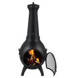 Chiminea, 45,72 cm utendørs vedfyrt bålplass, sfærisk peis for grilling og oppvarming, utendørs bålplass i tre med grillnett, skorsteinsbelegg og rustbestandig skorsteinslokk, for terrasse, hage, bakgård