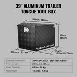 Trailer Tungeboks, Aluminiumslegering Diamantplate Tungeboks Verktøykiste, Heavy Duty Trailer Box Oppbevaring med lås og nøkler, Utility Trailer Tungeboks for Pickup, RV, Trailer, 39"x16.5"x12