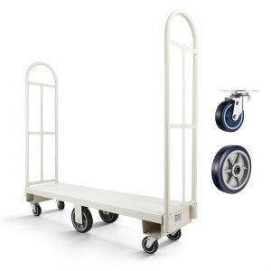 U-båt plattformtralle, 907,18 kg lastekapasitet, kraftig ståltralle, industriell håndskyvetruck med seks hjul og doble avtakbare håndtak, for lager, 1525 x 410 x 1510 mm
