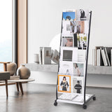 Brosjyrestativ, 6-etasjes magasin- og litteraturutstillingsstativ, gulvstående magasinstativ, aviskatalogholdere, flyttbar med 4 hjul (2 låsbare) for butikk, utstillingskontor, 6 lommer