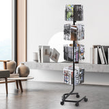 Brosjyrestativ, 4-etasjers 32 lommer roterende magasin- og litteraturutstillingsstativ for postkort, 360° roterende gratulasjonskortstativ med 5 hjul (2 låsbare) for butikk, utstillingskontor