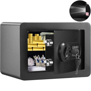 Safe, 0,5 kubikkfot hjemmesafe, stålsikkerhetssafe med digitalt tastatur og 2 nøkler, Veggmontert skap Safe Protect Cash, gull, smykker, dokumenter for hjemmet, hotell, 13,8 x 9,8 x 24,89 cm