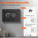 Safe, 0,5 kubikkfot hjemmesafe, stålsikkerhetssafe med digitalt tastatur og 2 nøkler, Veggmontert skap Safe Protect Cash, gull, smykker, dokumenter for hjemmet, hotell, 13,8 x 9,8 x 24,89 cm