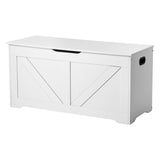 Oppbevaringsbenk for barn, lekeboks i tre, stort oppbevaringsskap med sikkerhetshengsel, oppbevaringsbenk for småbarn for lekerom, stue eller inngangsparti, enkel montering, 990 x 395 x 480 mm, hvit